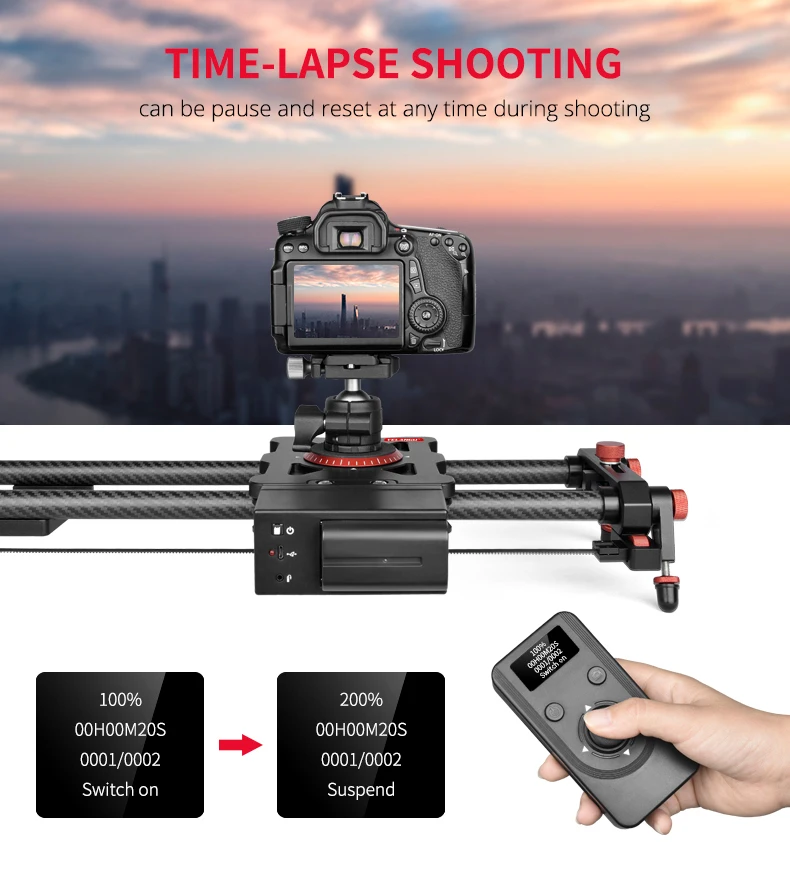 YELANGU Professional Camera Slider Motozied Video Carbon Fiber Track Rail with Mute Motor Time Lapse Wireless Control Remote