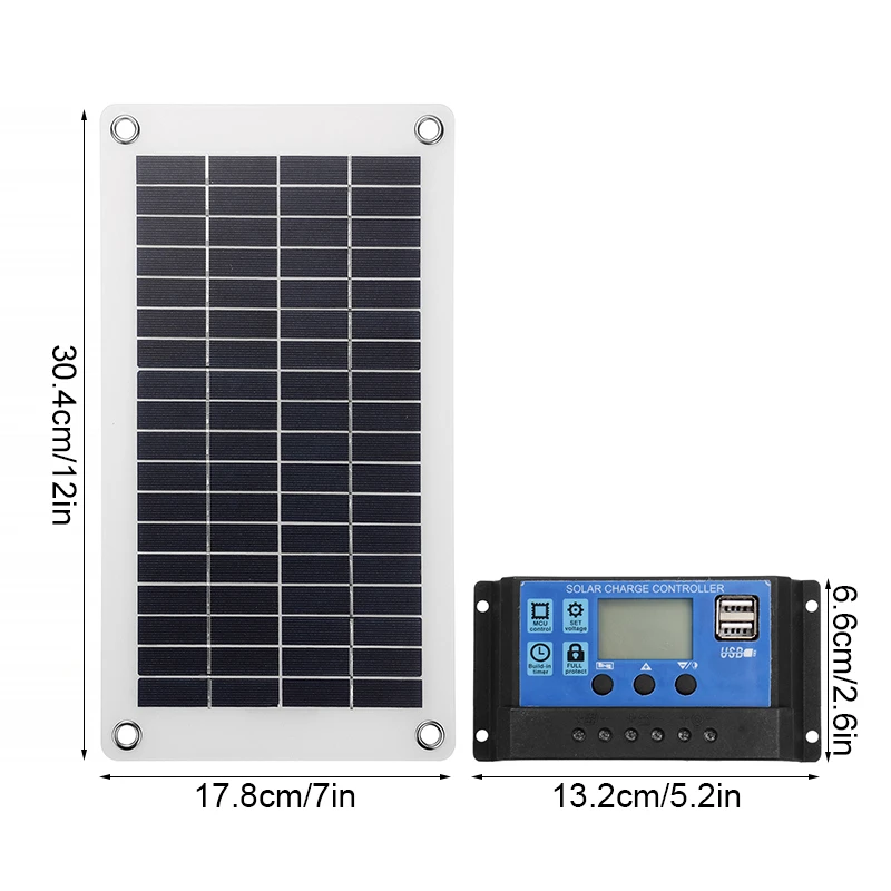 태양 전지 패널 키트, 캐러밴 및 보트, 듀얼 USB 태양 전지 패널, 태양 전지 컨트롤러, 50W, 12V 배터리 충전기, 30A