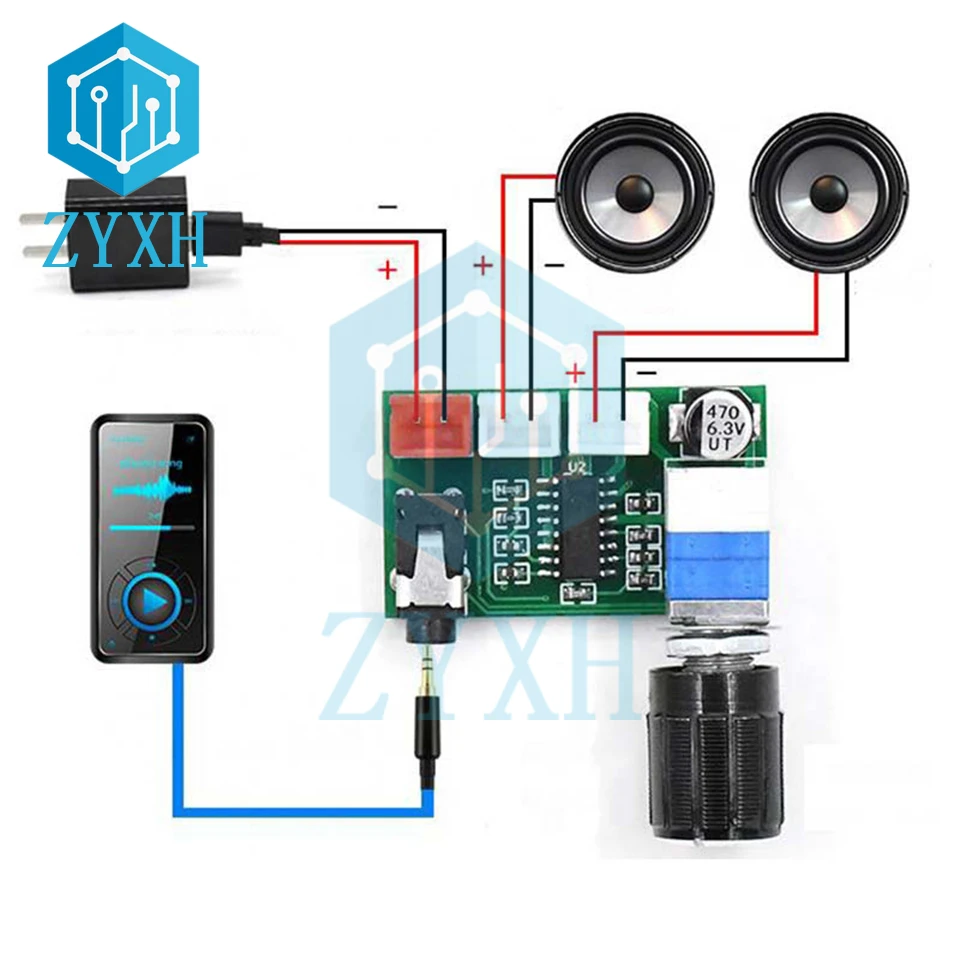 XH-A157 Mini PAM8403 Amplifier Board 2*3W DC 5V Power Digital Audio AMP Volume Control 3.5mm AUX Jack For Desk Speaker DIY