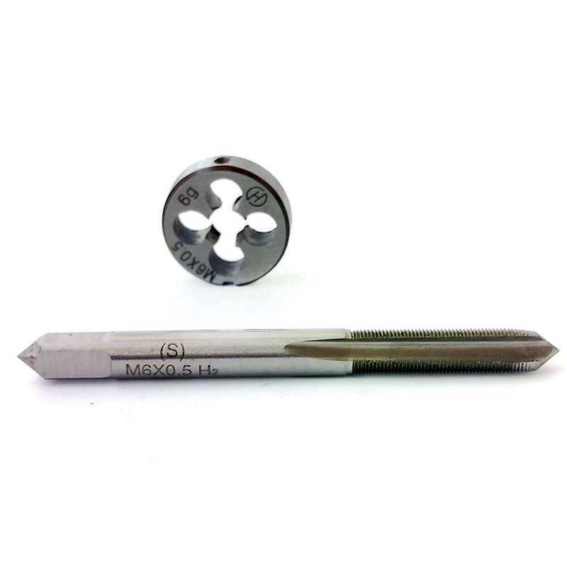2 PCS HSS M6 * 0.5Mm Tap และ Die ชุดมาตรฐานเครื่อง Tap Die ขวาตรง Groove มือเครื่องมือ