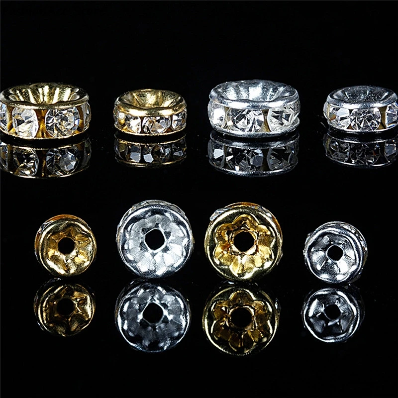 100pcs New Gold Crystal Rhinestone Rondelle Spacer Beads DIY 6mm/0.24in