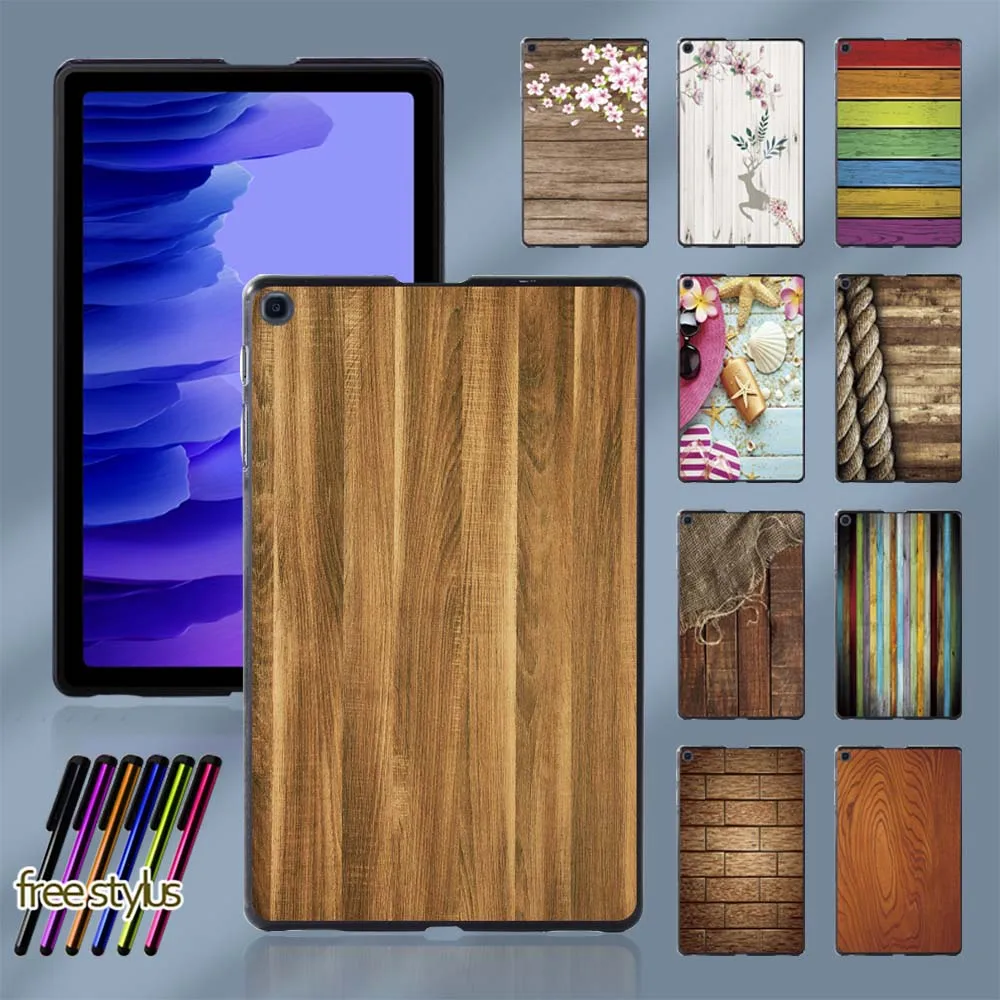 Tablet Case for Samsung Galaxy Tab A7 10.4 Inch 2020 T500/T505 Wood Grain Series High Quality Back Shell + Stylus