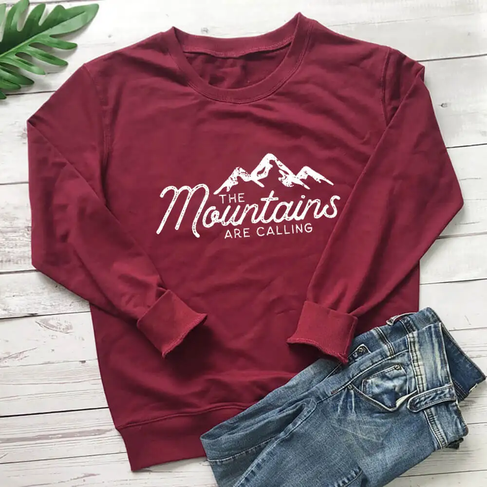 The Mountains Are Calling Printed 100%Cotton Sweatshirt Unisex Autumn Winter Casual O-Neck Long Sleeve Tops Team Hiking Top