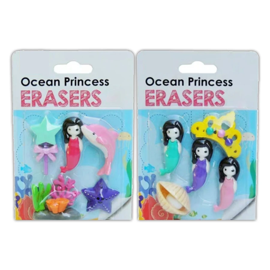 2 Boxes/Lot Ocean Princess Eraser Satisfying Kids Dream to Own Delicate School Eraser with Mermaid Eraser for Sea Queen Toy