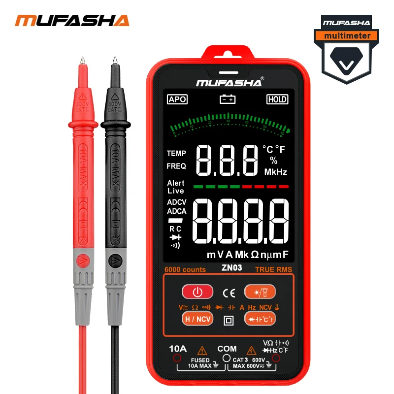 MUFASHA Multimeter Professional 6000 Counts HD Color Screen Ultrathin Intelligent OHM NCV Voltage Meter