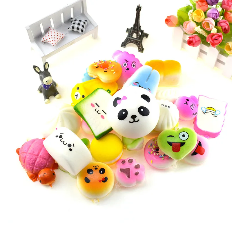 10Pcs Squeeze Toys Mini Soft Extrusion Bread Toys Keyring Rising Decompression Squishy Slow Rising For Kids