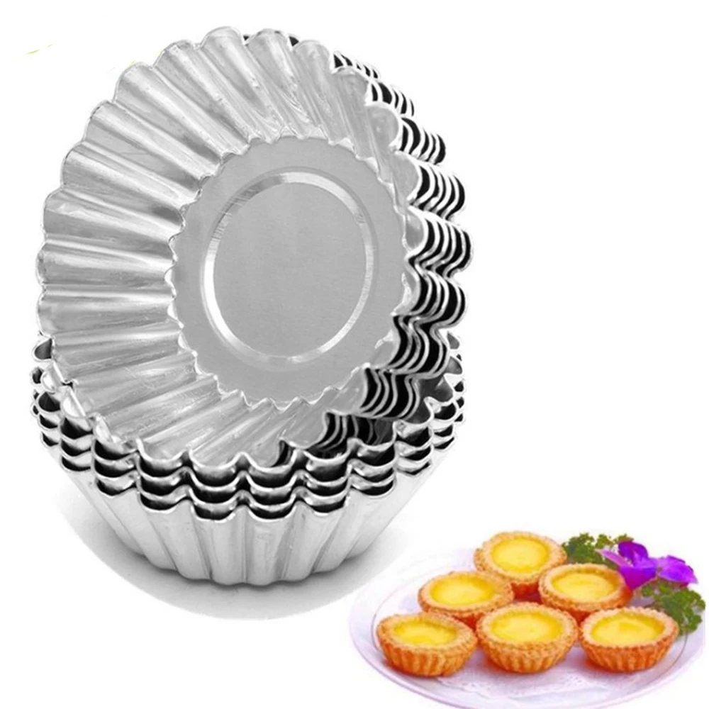 

10PCS Aluminum Egg Tart & Cupcake Mold Lined Baking Tin for Cake Cookie, Reusable Baking Tool for Home Bakery