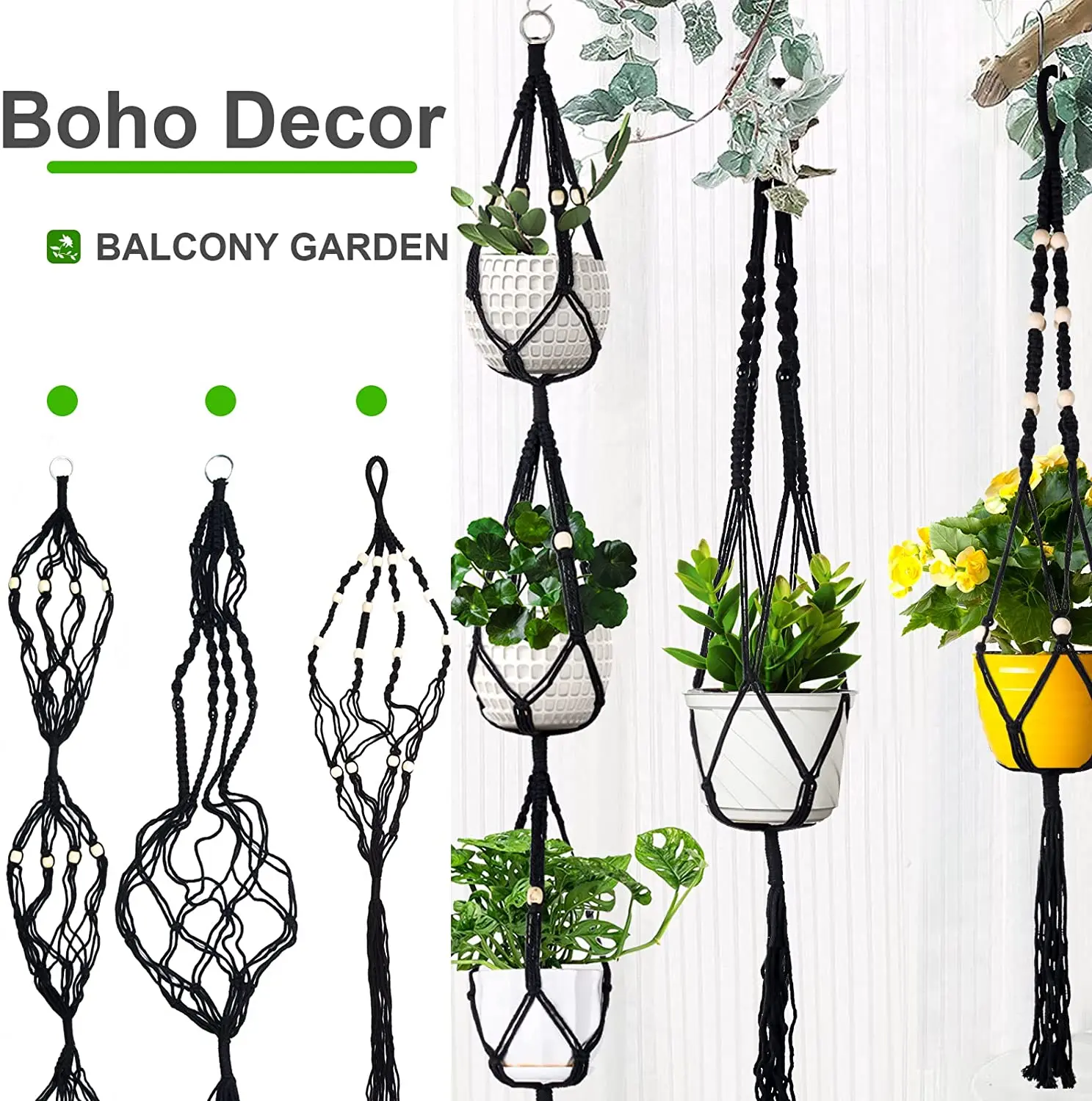 Macrame Handmade Plant Hanger Baskets Flower Pots Holder Balcony Hanging Decoration Knotted Lifting Rope Home Garden Supplies