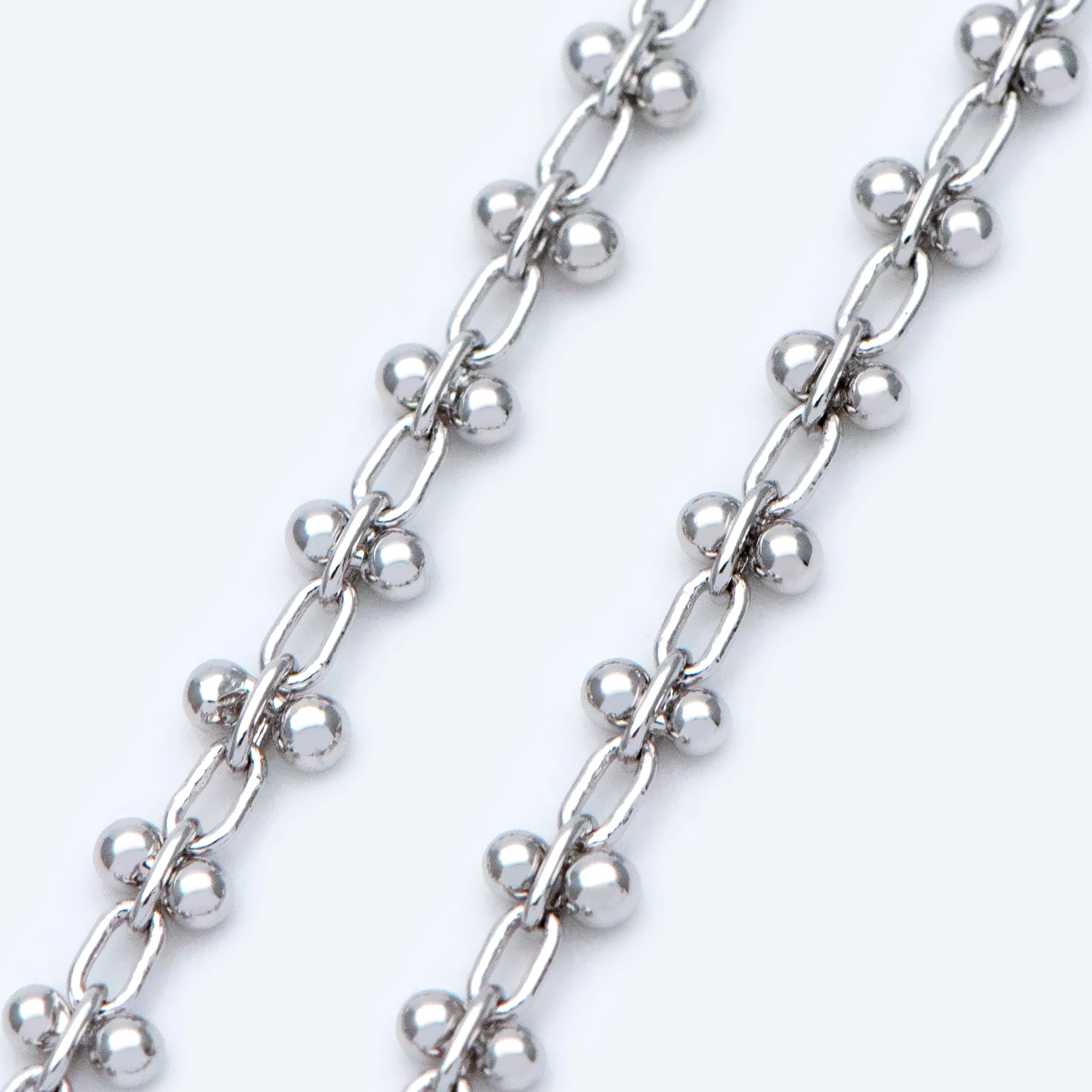 

Silver Tone Beaded Cable Chains 3.6mm, Rhodium Plated Brass, Quality Specialty Chain Wholesale (#LK-237-2)/ 1 Meter=3.3 Ft