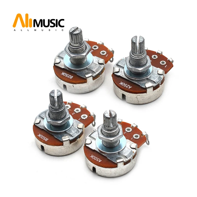 

100Pcs A250K B250k A500K B500K Full Size Short Split shaft 18mm Guitar Volume Tone Pots Potentiometer for ELectric Guitar Bass