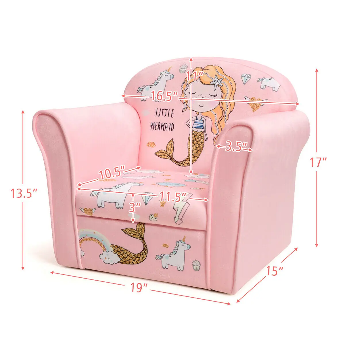 Canapé sirène avec accoudoirs pour enfants, chaise rembourrée, meubles pour tout-petits, HW65602