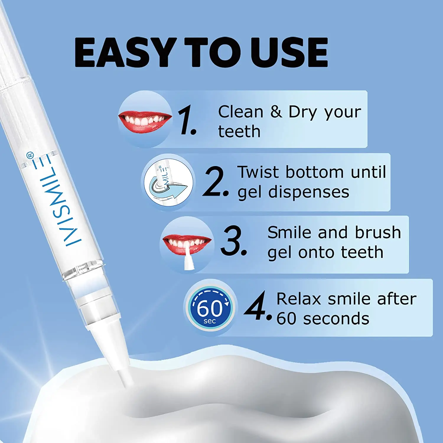 Denti 4 pezzi penna sbiancante12 % PAP IVISMILE Gel sbiancante per denti indolore e sensibilità sbiancamento dei denti adatto ai viaggi naturale