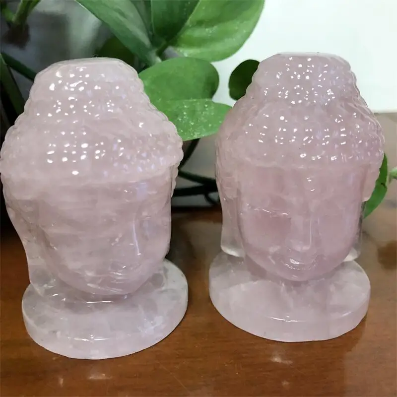 Wholesale Price Natural 7CM Rose Quartz Mineral Carved Buddha Head Crystal Figurine Ornament Feng Shui Craft Home Decor Stone