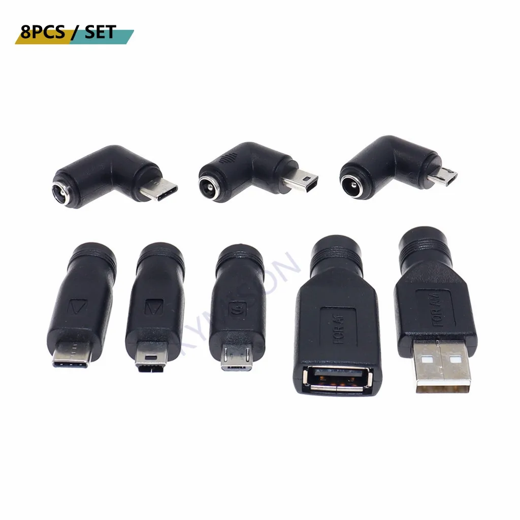 1set Commonly used USB set 5.5*2.1mm Female jack to Mini / Micro / Type-C / USB 2.0 Male Plug DC Power Connector Adapter