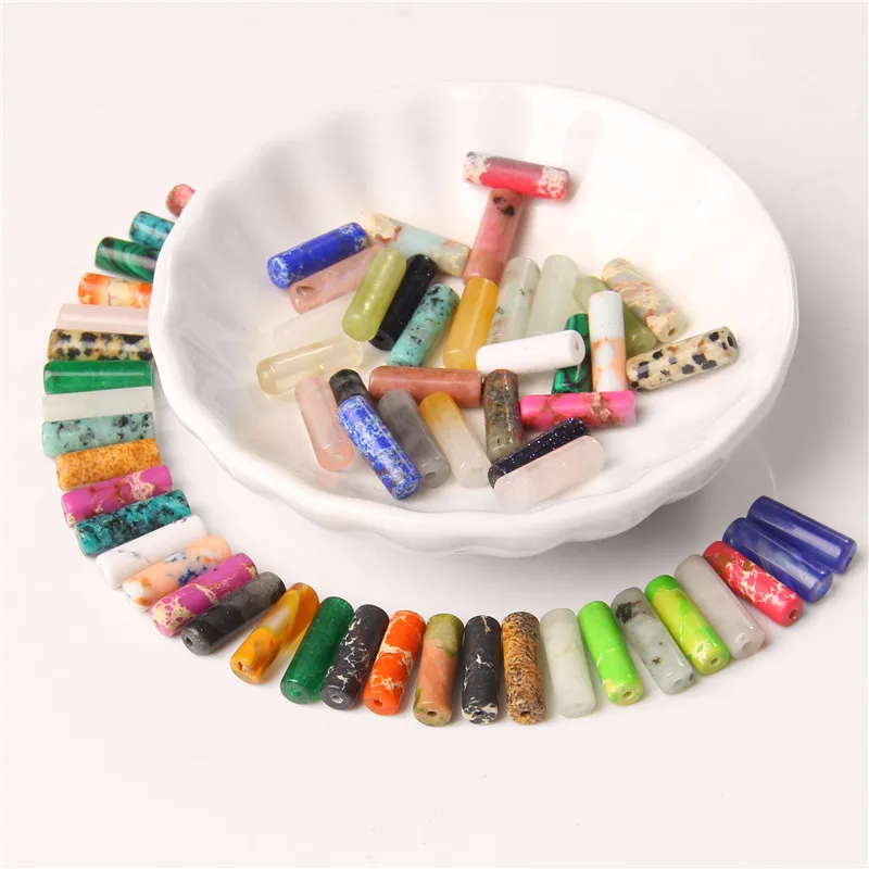 10pcs/Lot 4X13mm Natural Stone Beads Quartz Jaspers Crystal Round Tube Cylinder Spacer Beads Pendant Charm For Jewelry Making