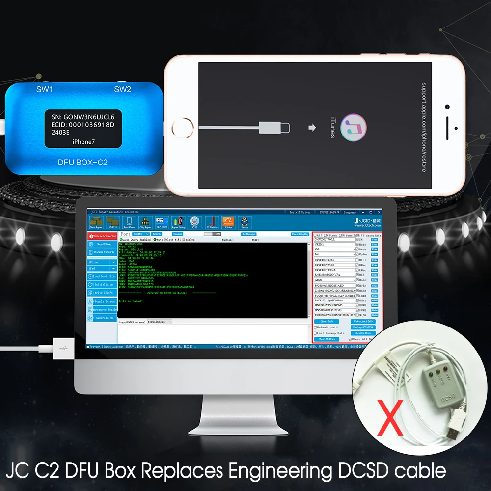 Original DCSD Alex Cable Engineering Serial Port Cable to Read Write Nand Data SysCfg for iPhone 6S/7/7P/8/8P/X DCSD USB Cable