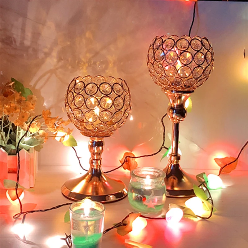 Europe Wedding Candelabra Centerpieces Gold Silver Candle Holders Crystal Candle Lantern For Home Party Hotel Decoration