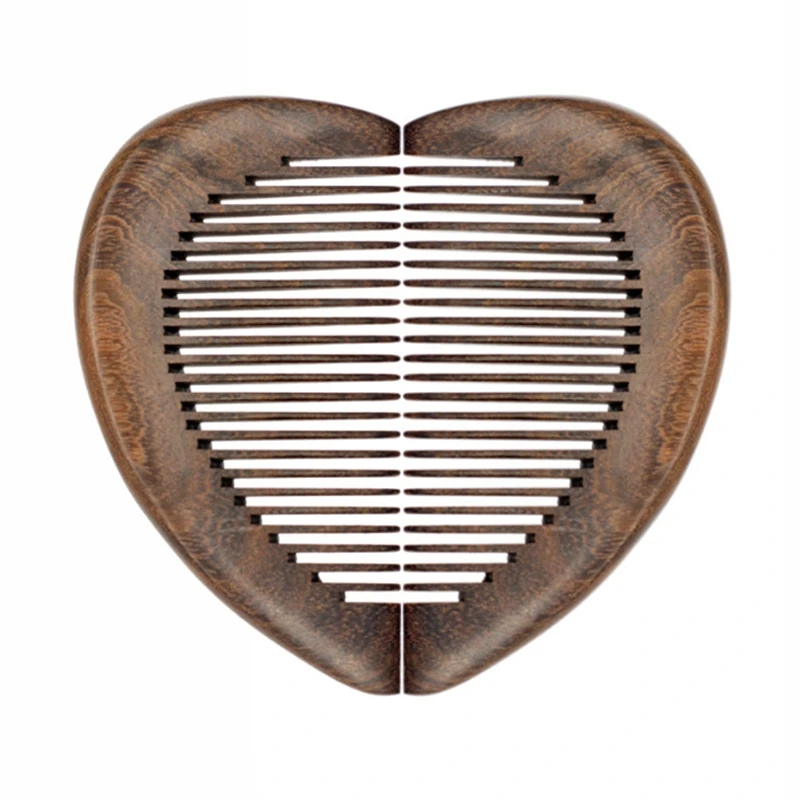 2pcs Black sandalwood Heart shaped comb Wood Massage straight hair combs For lovers