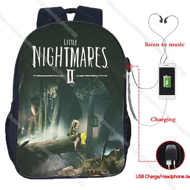 Usb ชาร์จ Little Nightmares 2กระเป๋าเป้สะพายหลัง16นิ้วเด็กนักศึกษาชายหญิง Mochila เด็กนักเรียนกระเป๋าเดินทาง Rucksack