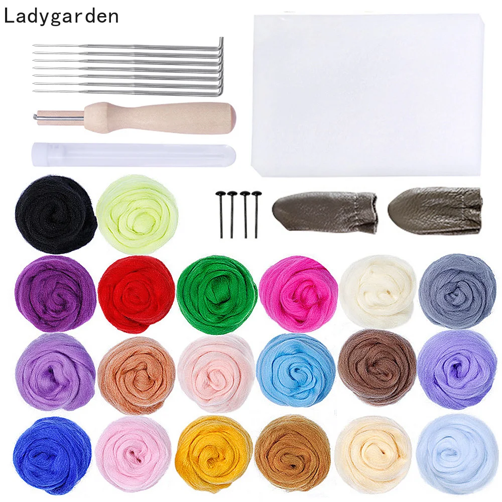 41PCS DIY Needle Felting Starter Kit 20 Colors 5g Wool Fiber Handcraft Tools Set Felt Tools Wool Fiber Kit for DIY Needlework