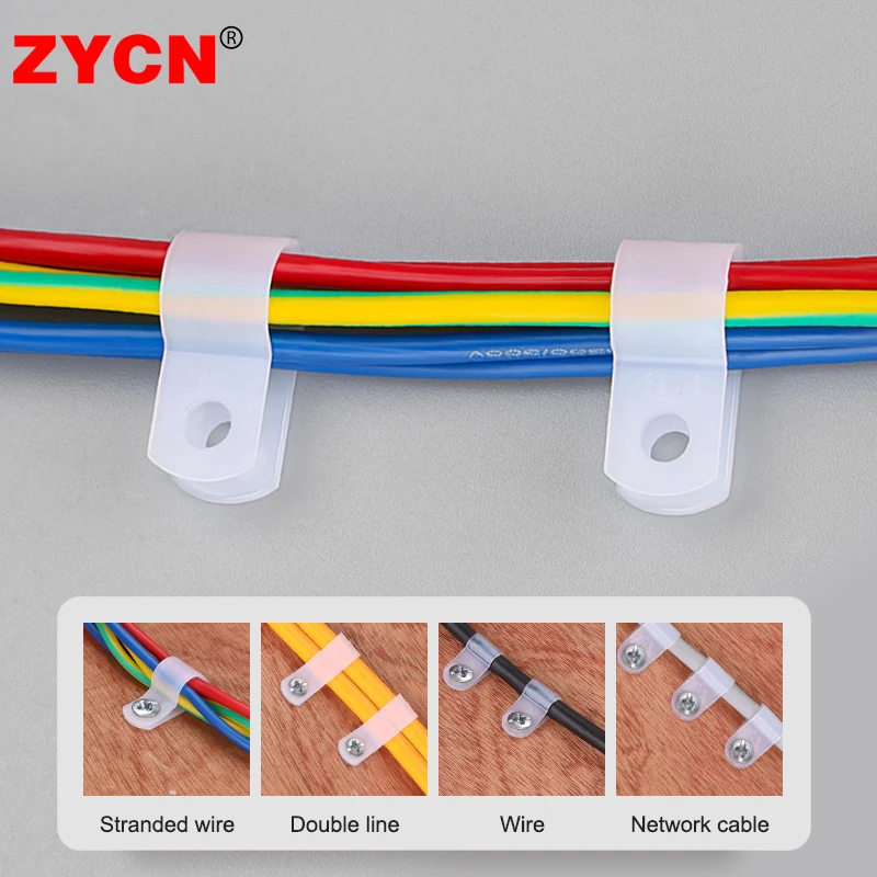 100PCS Cable Clips R-Type Nylon Clamp Plastic White Hose Fasteners Durable Mount Fix Hardware Electrical Fitting Wire Management