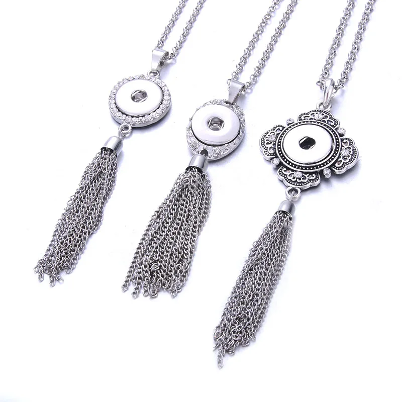 Boom Life 18mm Snap Button Jewelry Long Tassel Necklace Snap Jewelry with Chain Fit 18mm Snap Necklace Pendant Jewelry for Women