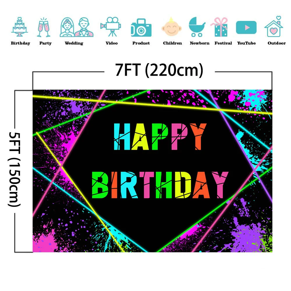 Mocsickaグローネオンテーマ誕生日パーティーの背景写真スプラッシュグラフィティ80 90年代に戻るパーティー写真の背景フォトコール