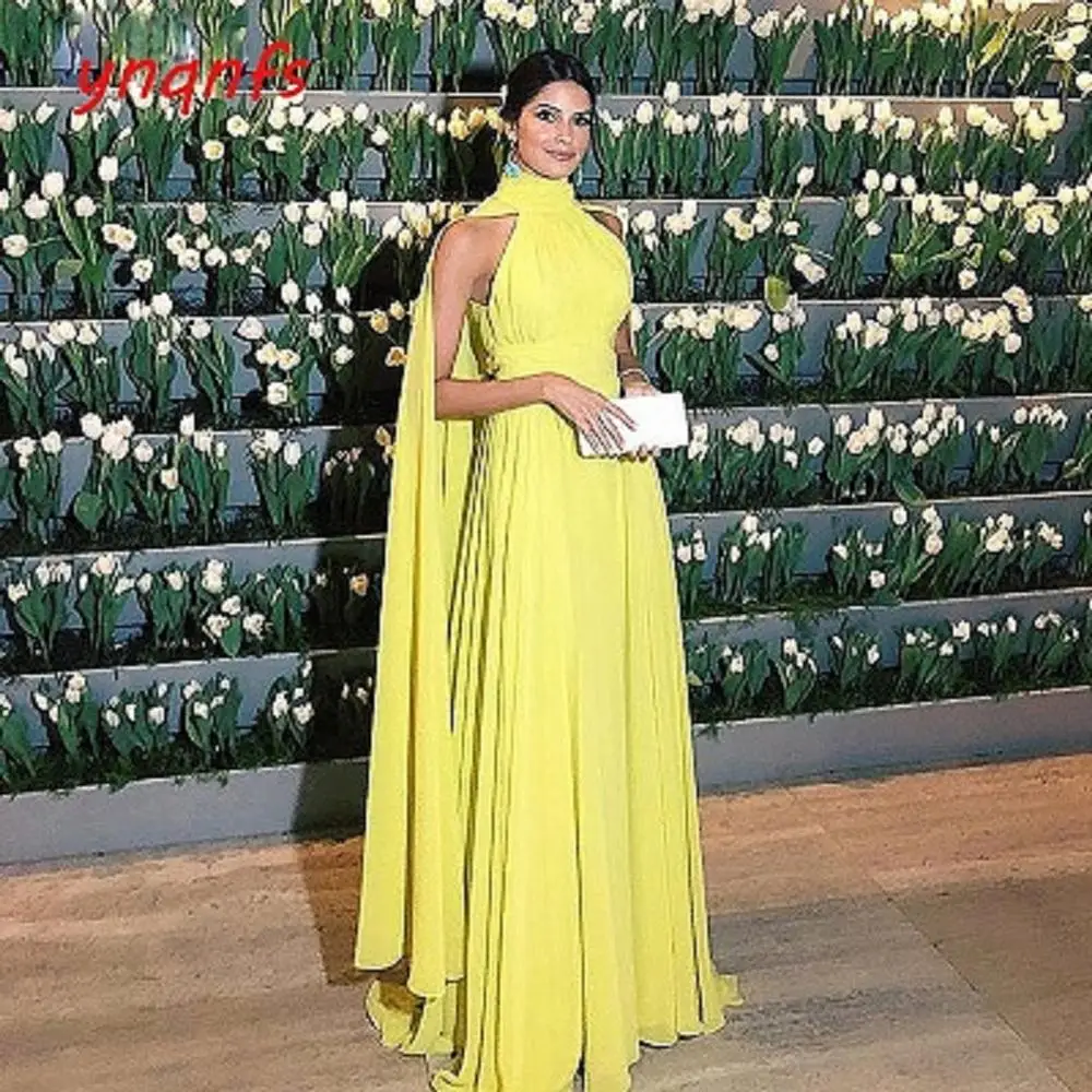 Ynqnfs-Vestido formal de gasa para mujer, prenda elegante de cuello alto de maternidad, de manga larga, amarillo, 2019