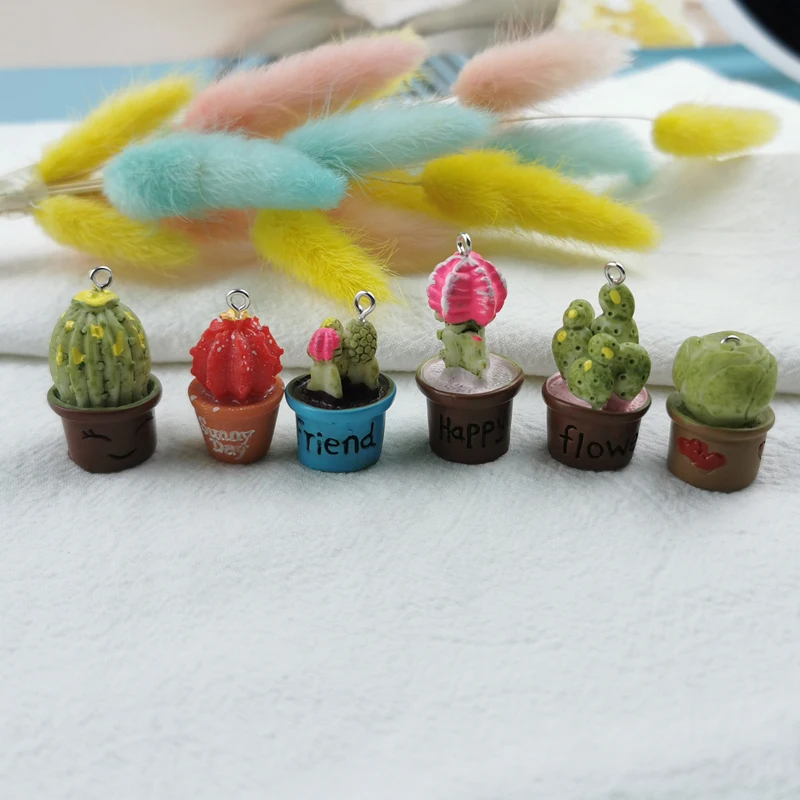 

10pcs/pack 3D Potted Cactus Resin Charms Fit Keychain Necklace Green Plants Pendants Jewelry Findings DIY Handmade Craft