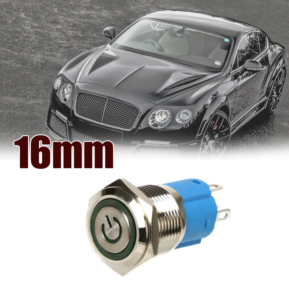 

Car Button Switch Green LED Light 16mm 12V Metal Push Button Toggle Switch Socket Plug Power Switch Waterproof Car Accessories
