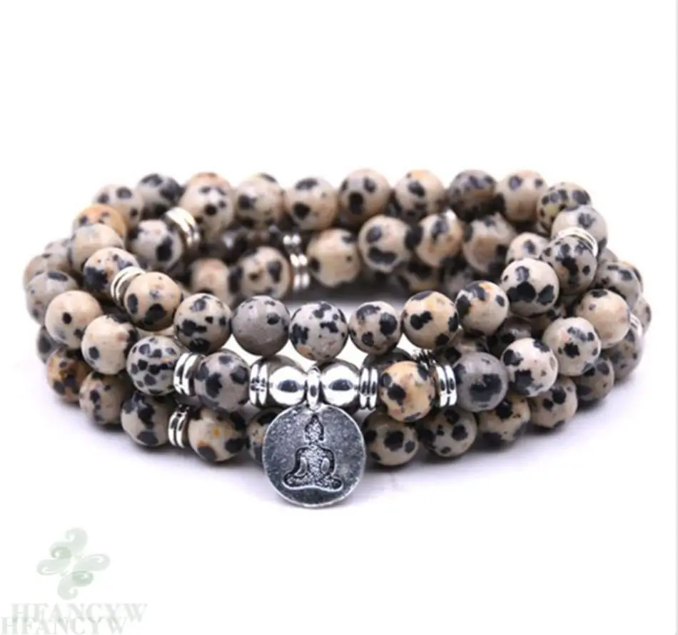 

6mm Spotted Gemstone 108 Beads Mala Bracelet Pray Reiki Handmade Stress Wrist Yoga Prayer Men