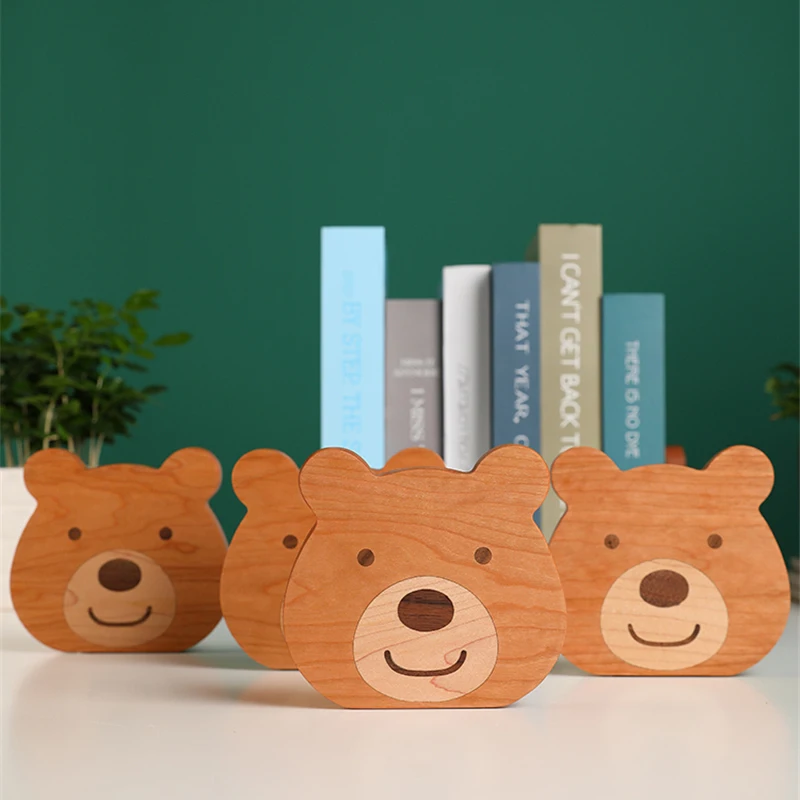 Solid Wood Bookshelf Creative Student Book Block Lovely Bear Desktop Storage Booksupport Bookfile Home Study Decor Libraries