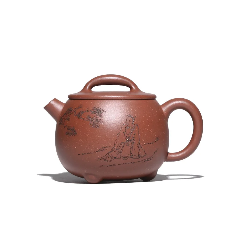 |masters art yixing recommended pure manual teapot kung fu tea set carved painting masters three-legged ladle pot of fat