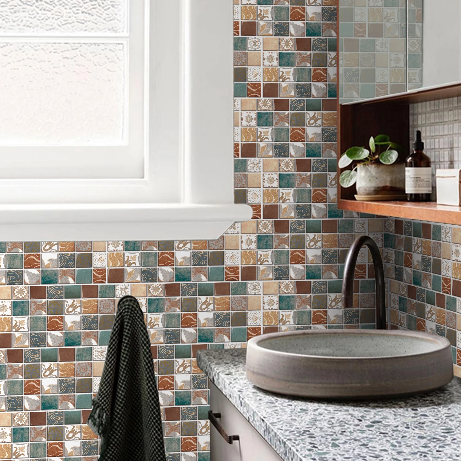 Self Adhesive Waterproof Kitchen Bathroom Vinyl Mosaic Peel And Stick Tile Stickers Vintage Home Wall Decoration Removable Decal