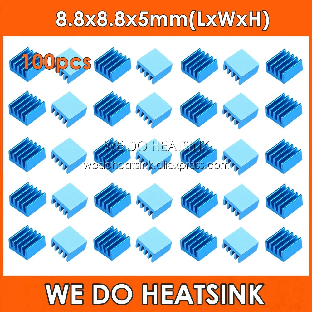 

WE DO HEATSINK 100pcs 8.8*8.8*5mm Blue Aluminum Heat Sink IC Heatsink Cooling Fin Radiator Transistor For Cooling Pi 2 CPU