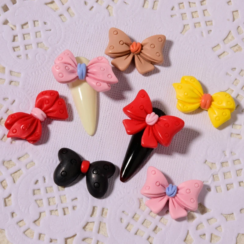 10pcs Cartoon Bowknots Nail Art Decorations 3D Lovely Resin Bow Ornaments Japanese Style DIY UV Gel Manicure Designs Accessories