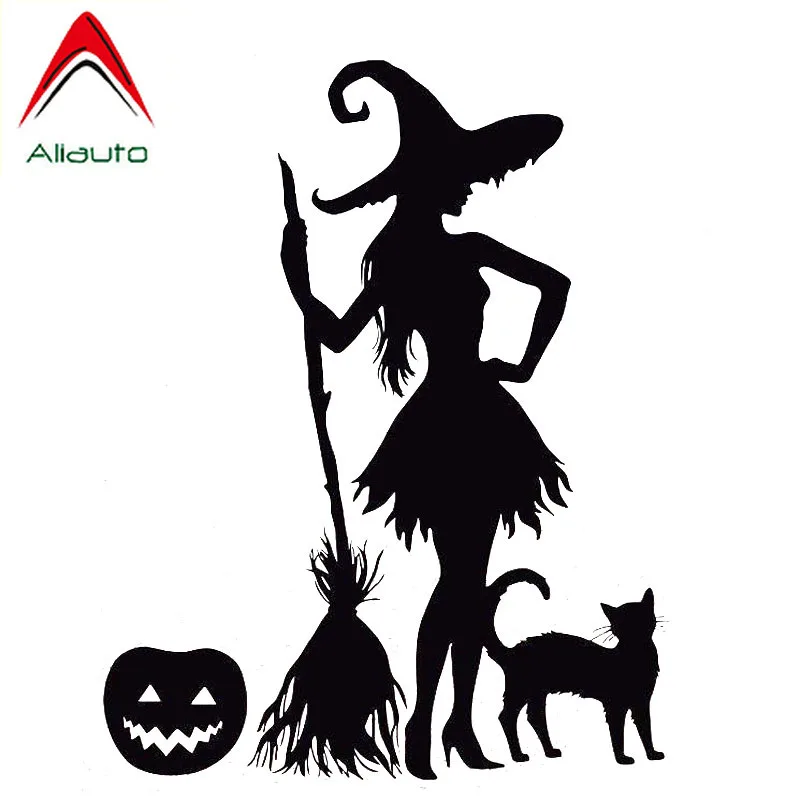 

Aliauto Funny Car Sticker Pumpkin Witch Broom Cat Magic Monster Vinyl Accessories PVC Decal Black/Silver for Toyota,20cm*15cm