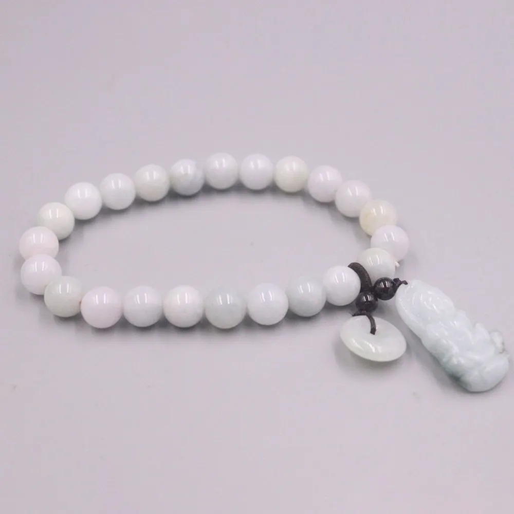 

Genuine Real Natural Grade A Jade Jadeite 7.5mm Beads with Kwan-yin Charm Bracelet For Women