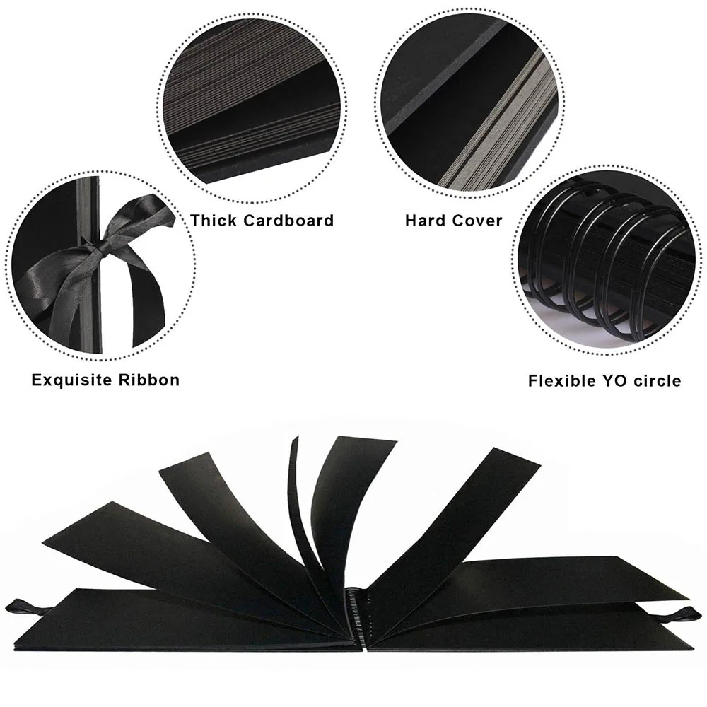 Photo Albums with 80 Black Pages, Memory Books, A4 Craft Paper, DIY Scrapbooking Picture, Wedding, Birthday, Children Gift