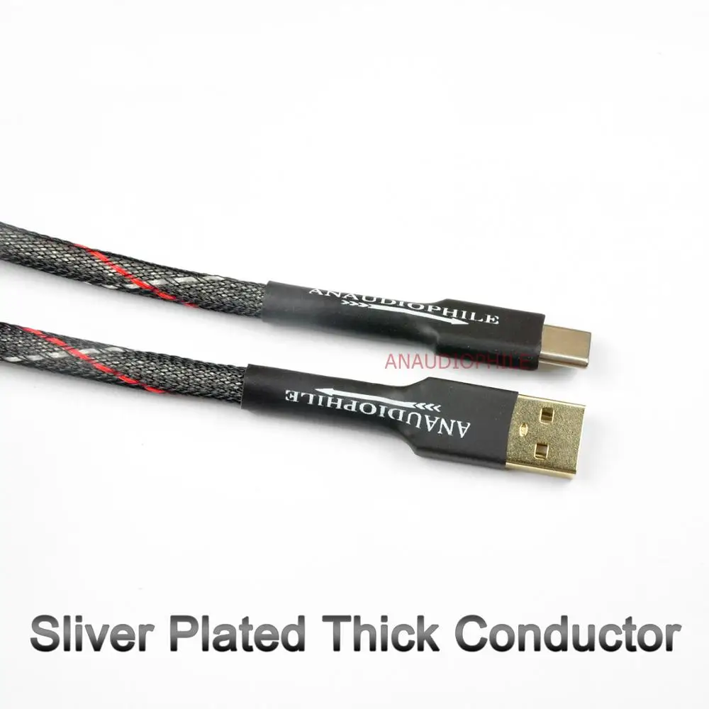 Sliver Plated HiFi rodzaj USB A do C kabel do transmisji danych Audio 5N dla DSD DAC PC mobilny NAS gruby dyrygent wysokiej jakości