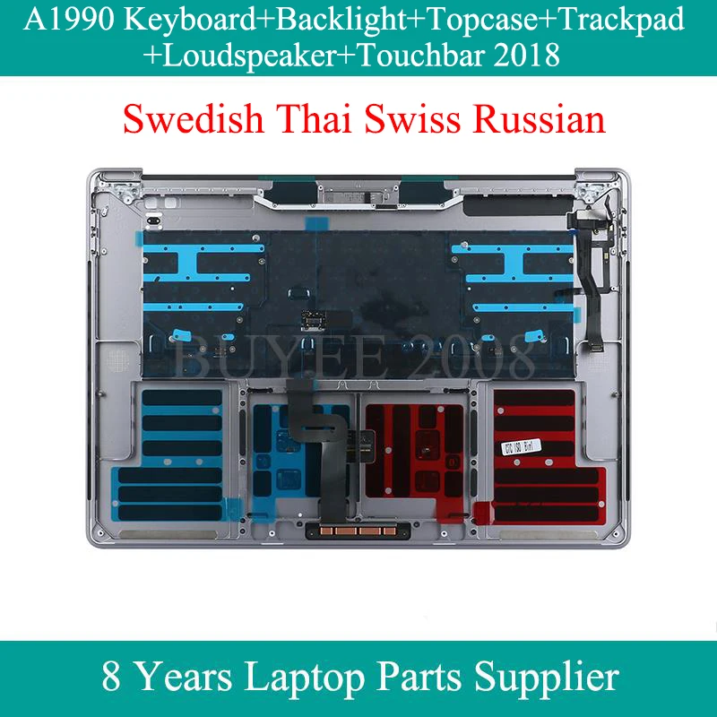 

15.4" A1990 Keyboard For Macbook Pro A1990 Swedish Thai Swiss Russian RU US UK Keyboard Topcase Touchpad Touchbar Loudspeaker