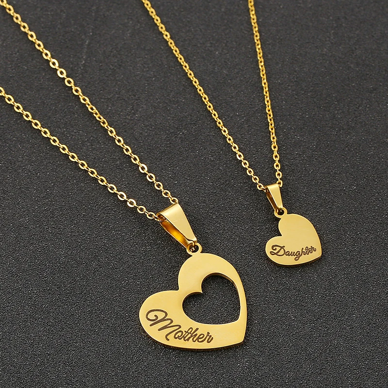 Stainless Steel Necklaces Sliver Color Mother And Daughter Nameplate Pendant Long Necklace Cable Chain Mother\'s Day Gift Jewelry