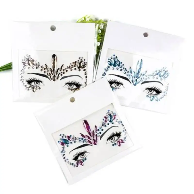Carnival Party Tattoo Sticker Super Shiny Forehead Sticker DIY Face Decoration Face Gems Rhinestone Temporary Tattoo Sticker 1PC image 6