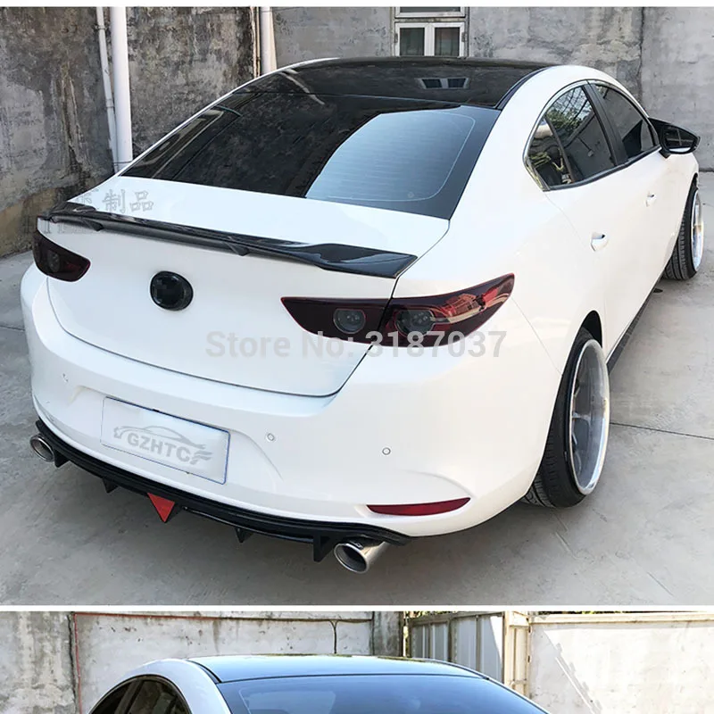 

For Mazda 3 Axela Sedan 4Doors 2020 Carbon Fiber rear boot Wing Spoiler Rear Roof Spoiler Wing Trunk Lip Boot Cover Car Styling