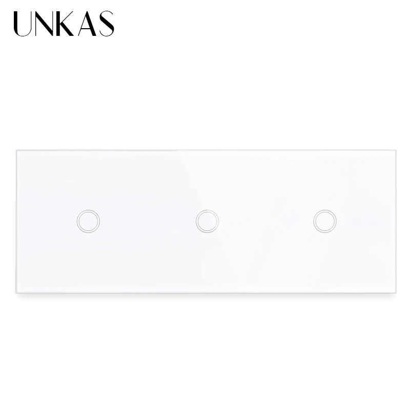 

UNKAS 3 Gang EU Standard Olny Touch On/Off Function Light Switch 228mm Crystal Class Panel 300W 3 * 1 Gnag Outlet