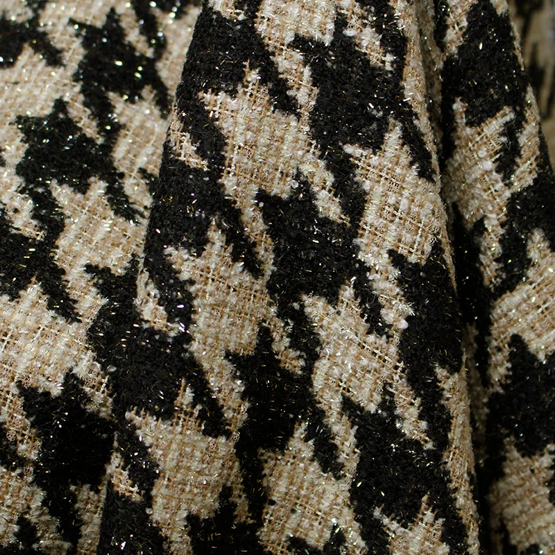 Black Big Houndstooth Yarn-Dyed Braided Tweed Fabric For Woman's Autumn Jacket/Dress/Suit/Coat DIY Cloth Sewing Material