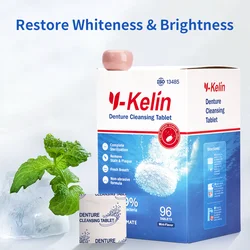 แท็บเล็ตทำความสะอาดฟันปลอม Y-Kelin แท็บเล็ต96เม็ดยาทำความสะอาดกำจัดแบคทีเรียคราบจุลินทรีย์