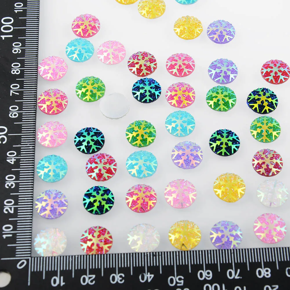 BOLIAO AB Color 40Pcs 12mm (0.47In) Round Resin Rhinestones Snowflake Flatback Mix Color Bags/Shoes Decoration Glue Not Hole