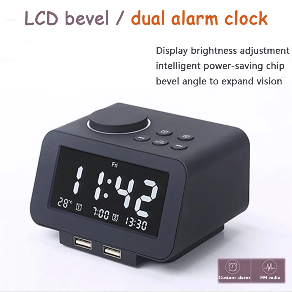 Alarm Clock Digital Electronic Smart Mechanical LED Dual Wireless Bluetooth FM Radio USB Charger Snooze Temperature Music Player