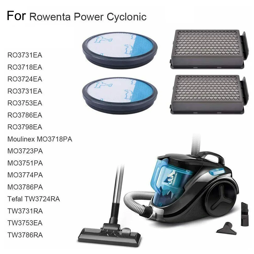 Hepa Vacuum Cleaner Filter Set for Rowenta Cyclonic RO3731EA, RO3724EA, RO3753EA, RO3786EA, RO3798EA, RO3718EA, RP3721EA